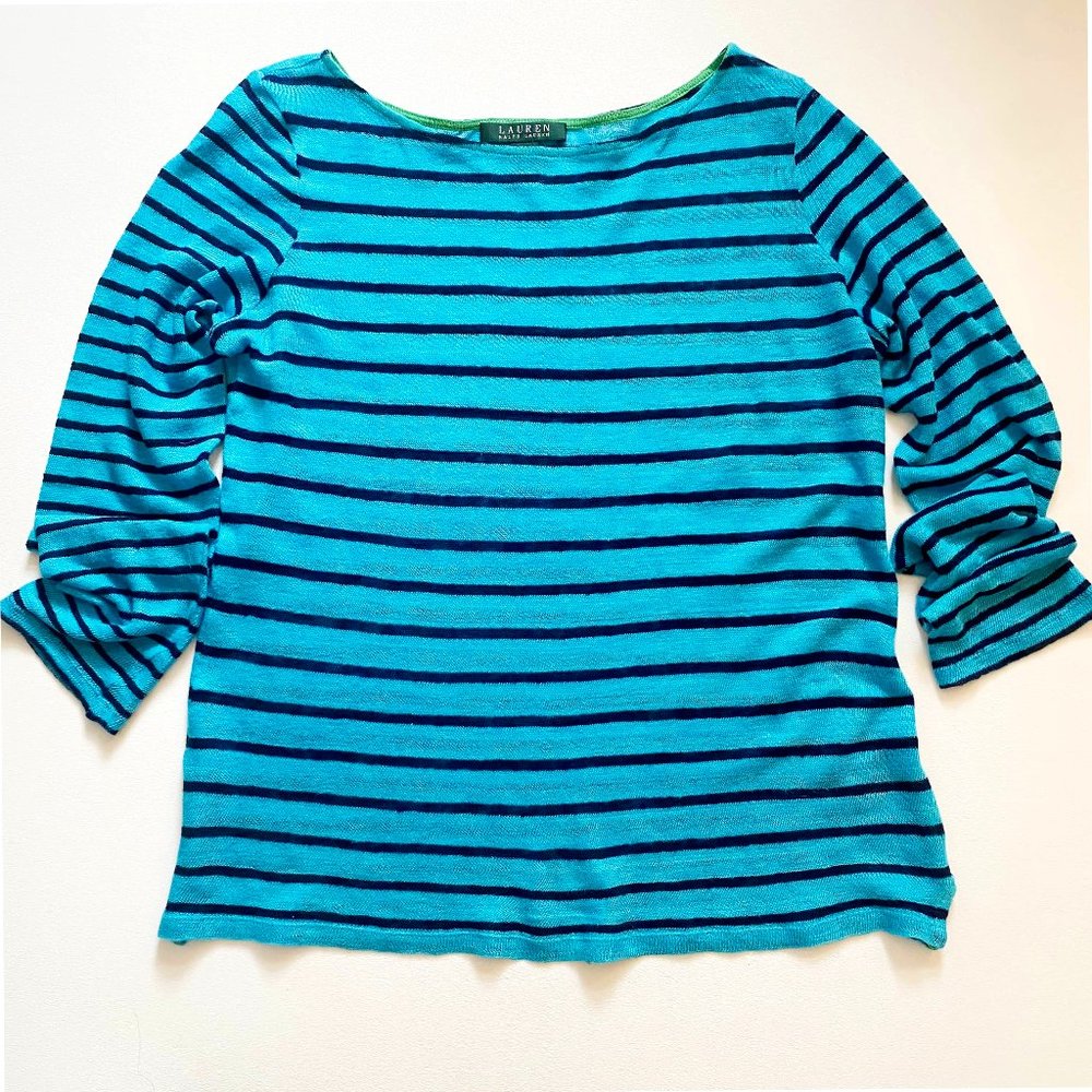 Lauren Ralph Lauren Linen Knit Striped Summer Sweater /  Top NEW without tags